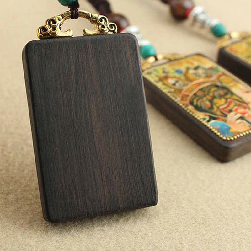 Tibet God of Wealth Thangka Ebony Necklace Pendant
