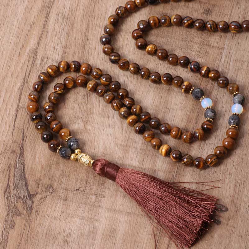 Tibetan Tiger Eye Beaded Tassel Pendant Necklace