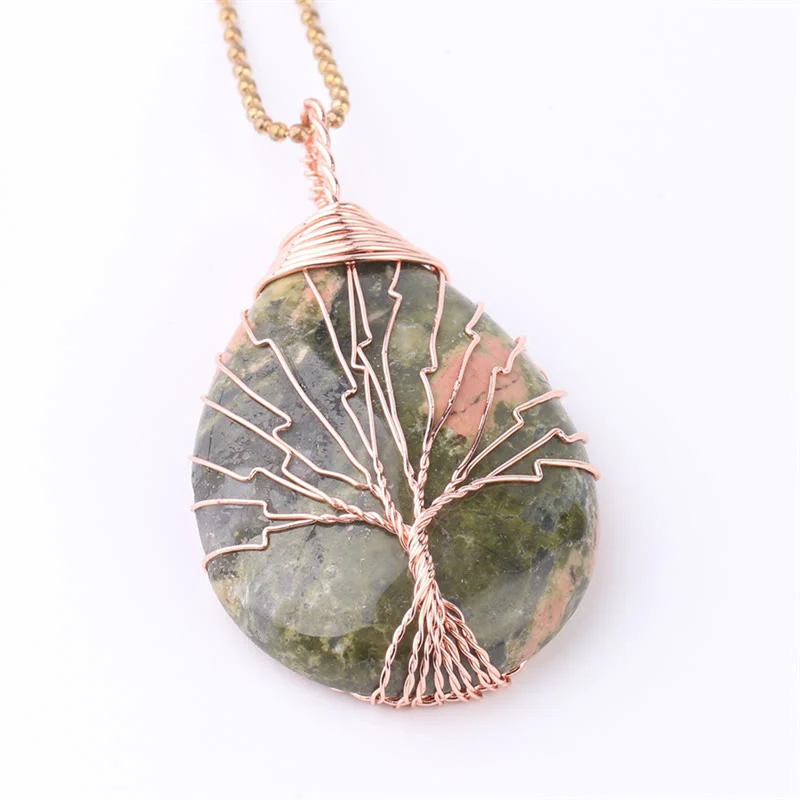 Natural Quartz Crystal Tree Of Life Healing Energy Necklace Pendant