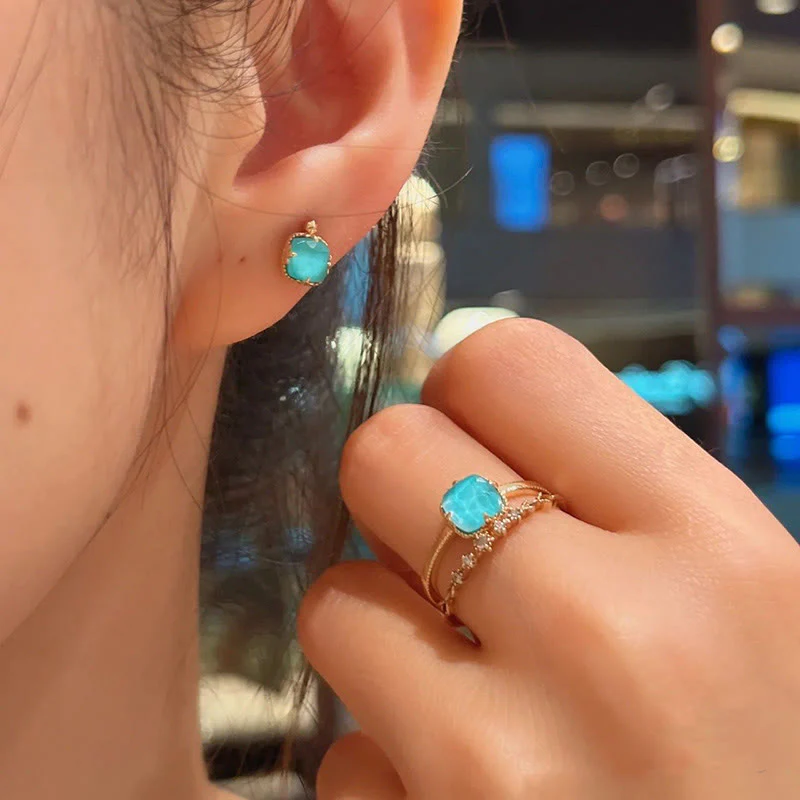 925 Sterling Silver Plated Gold Turquoise Protection Ring, Earrings, and Necklace Pendant Set