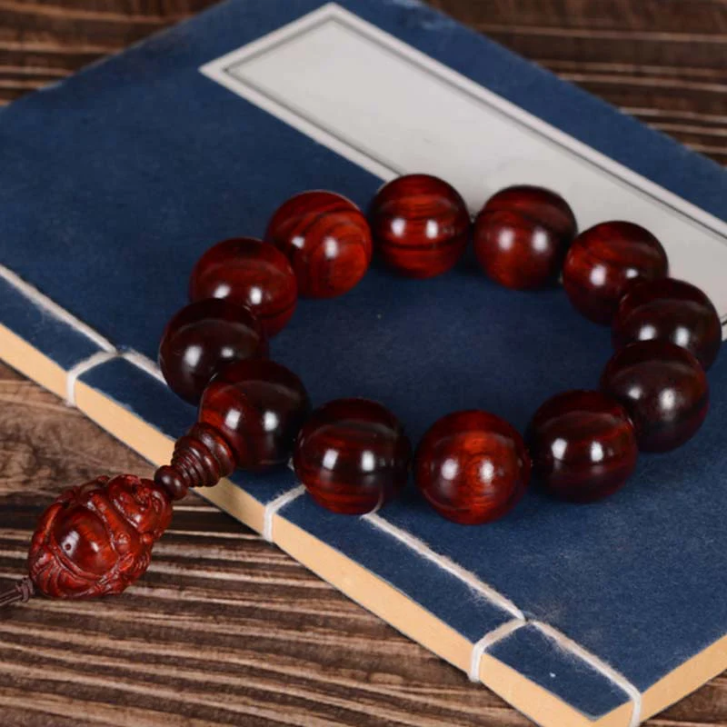 Small Leaf Red Sandalwood Laughing Buddha Protection Bracelet