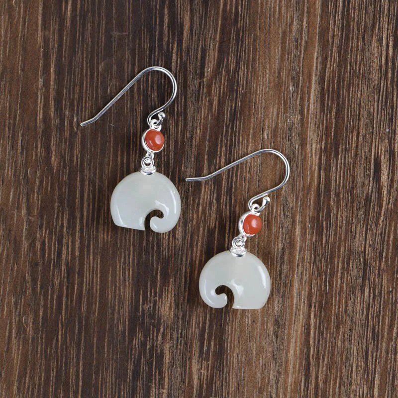 925 Sterling Silver Elephant Hetian Jade Abundance Jewelry Set