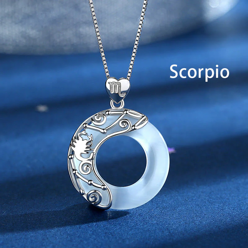925 Sterling Silver 12 Zodiac Constellations Cat's Eye Love Support Necklace Pendant