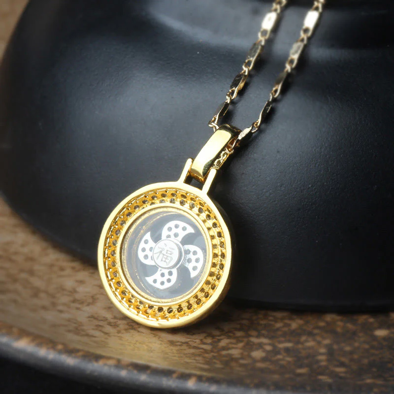 Gold Plated Copper Brass Rotatable Windmill Symbol Balance Necklace Pendant