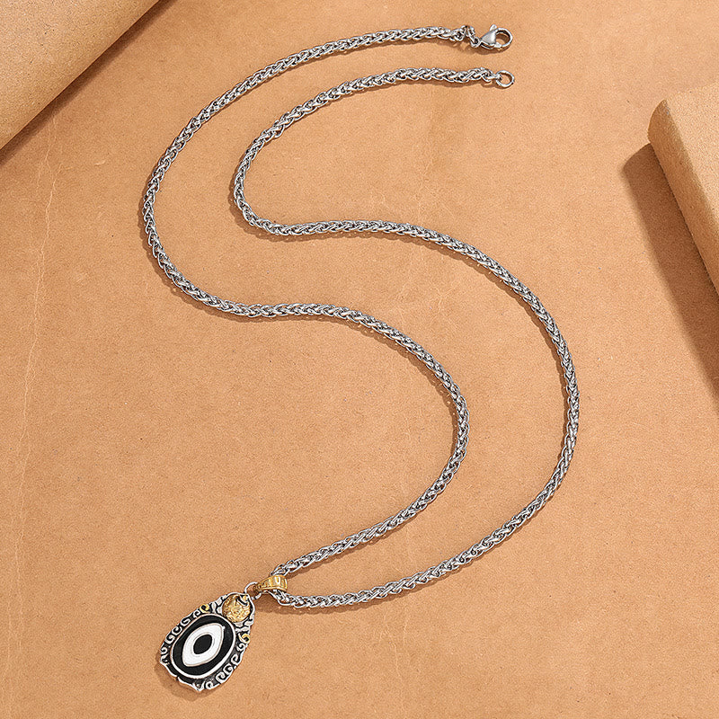 Renbeads Tibet Dzi Bead Garuda Pattern Copper Metal Wealth Necklace Pendant