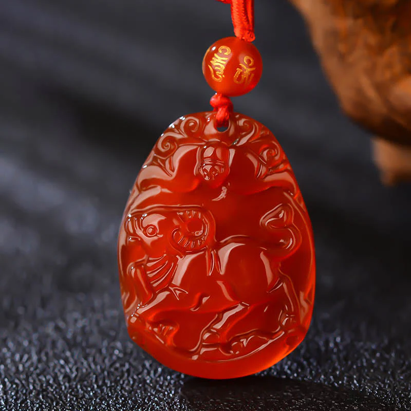 Chinese Zodiac Red Agate Calming Necklace Pendant
