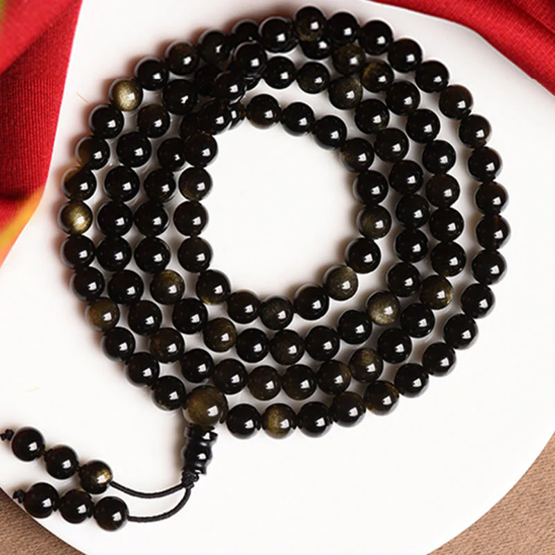 108 Mala Beads Natural Gold Sheen Obsidian Wealth Bracelet