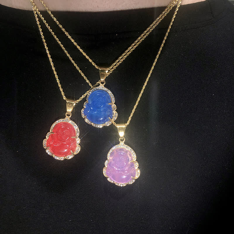 18K Gold Filled Laughing Buddha Jade Luck Necklace Pendant