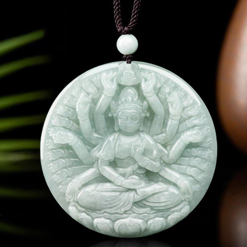 Renbeads Thousand-Hand Kwan Yin Avalokitesvara Jade Blessing String Necklace Pendant