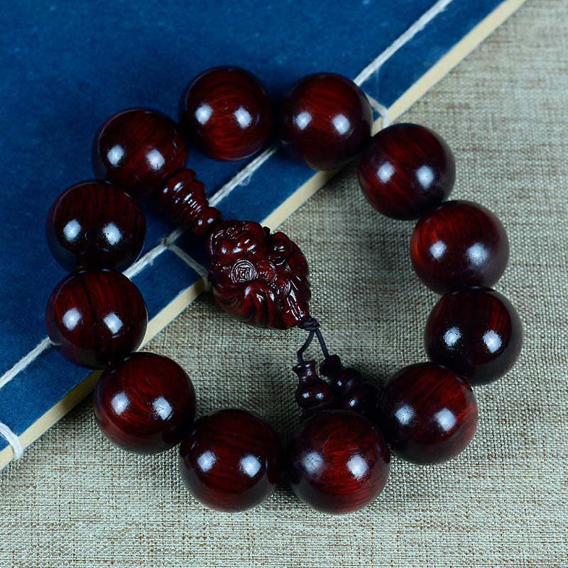 Small Leaf Red Sandalwood Laughing Buddha Protection Bracelet