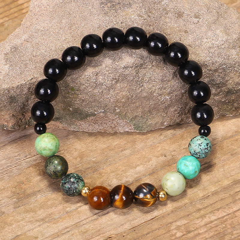 Renbeads 108 Mala Beads Natural Stone Tiger Eye Turquoise Protection Strength Bracelet Necklace