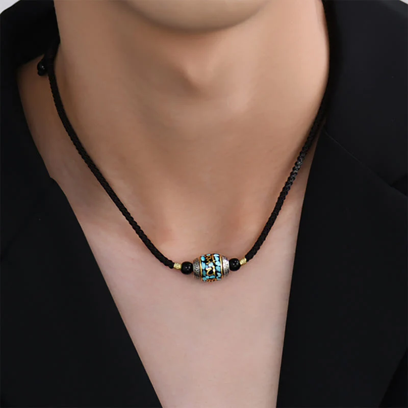 Tibet Om Mani Padme Hum Dzi Bead Pattern Rotatable Necklace Pendant