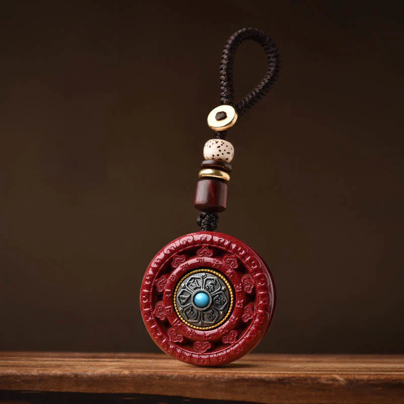 Cinnabar Om Mani Padme Hum Blessing Rotatable Necklace Pendant and Key Chain