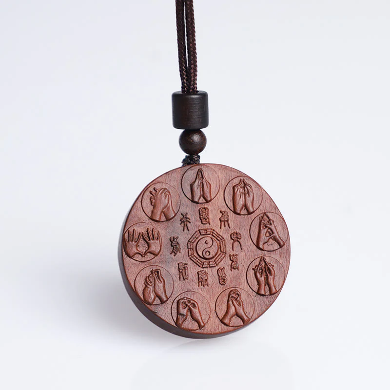 Lightning Struck Jujube Wood Yin Yang Bagua Protection Necklace Pendant