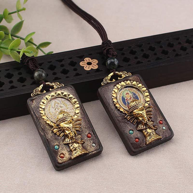 Renbeads Ebony Wood Elephant God of Fortune Buddha Blessing Necklace String Pendant