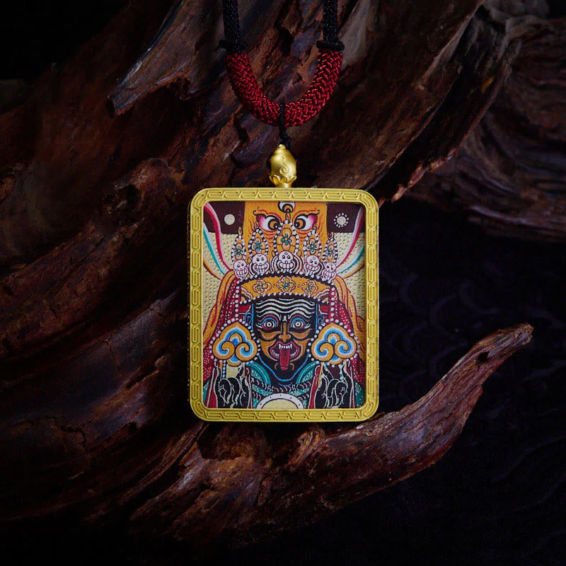 Tibetan Nine-Tailed Fox Yellow God of Wealth Painted Thangka Hope Necklace Pendant