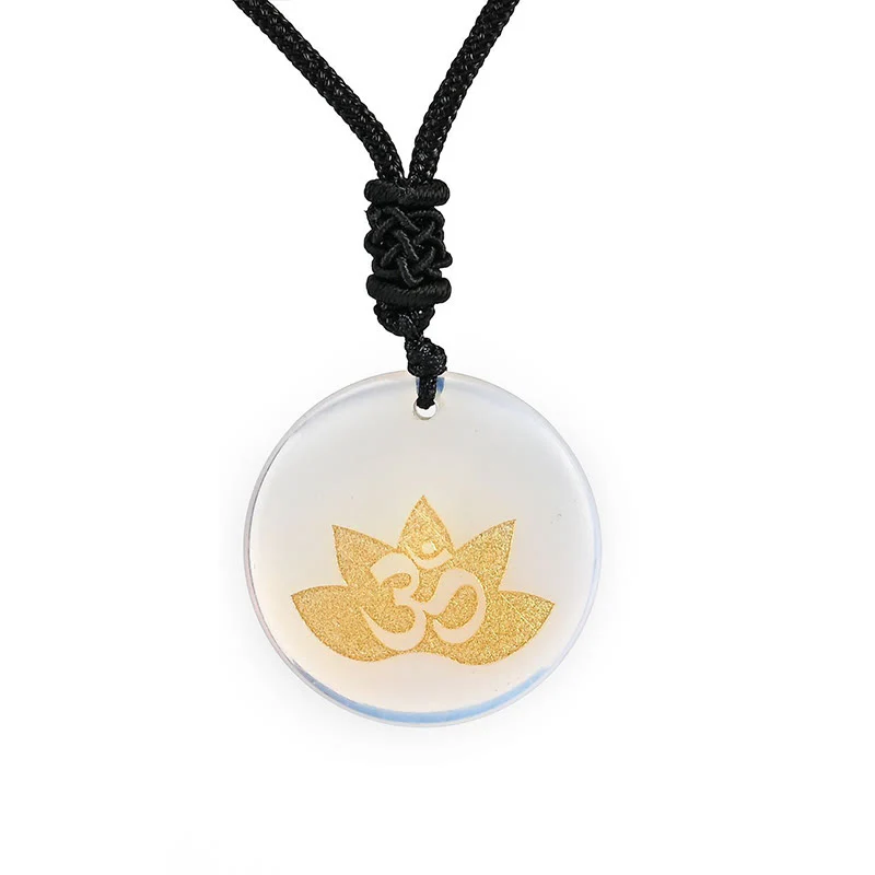 OM Lotus Symbol Various Crystal Amethyst Tiger Eye Healing Necklace Pendant