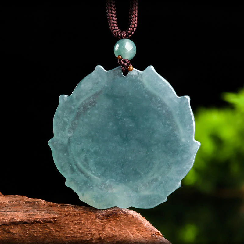 Renbeads Natural Jade Laughing Buddha Lotus Pattern Luck Necklace Pendant
