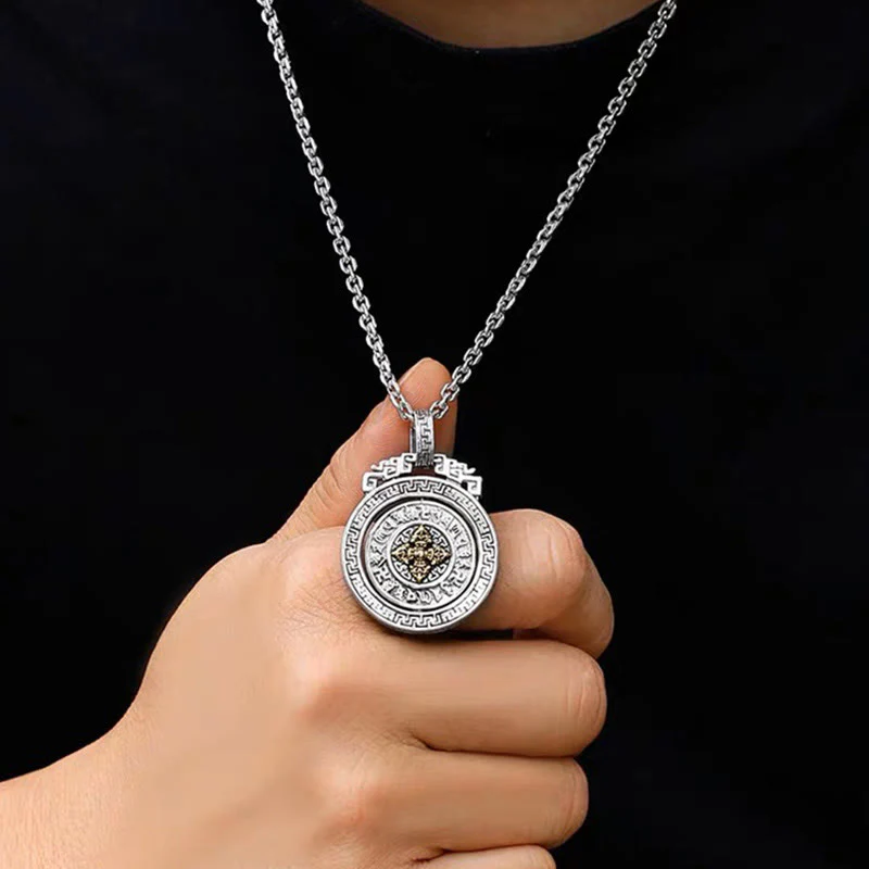 Tibetan Om Mani Padme Hum Double Dorje Vajra Rotatable Necklace Pendant for Purity and Peace