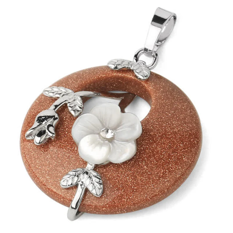 Various Crystal Amethyst Green Aventurine Flower Healing Necklace Pendant