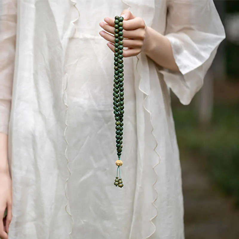 108 Mala Beads Green Sandalwood Boxwood Lotus Positive Bracelet