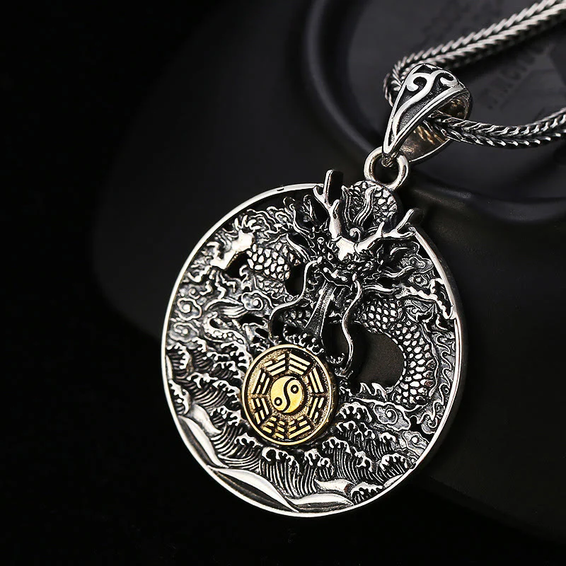 Renbeads Dragon Waves Yin Yang Bagua Luck Strength Necklace Pendant