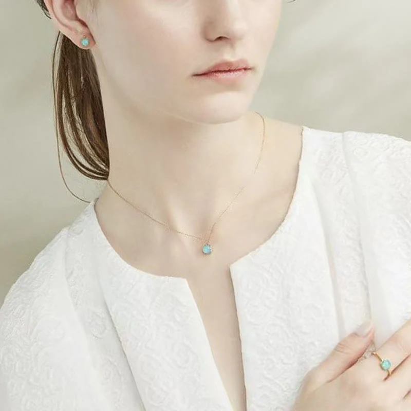 925 Sterling Silver Plated Gold Turquoise Protection Ring, Earrings, and Necklace Pendant Set