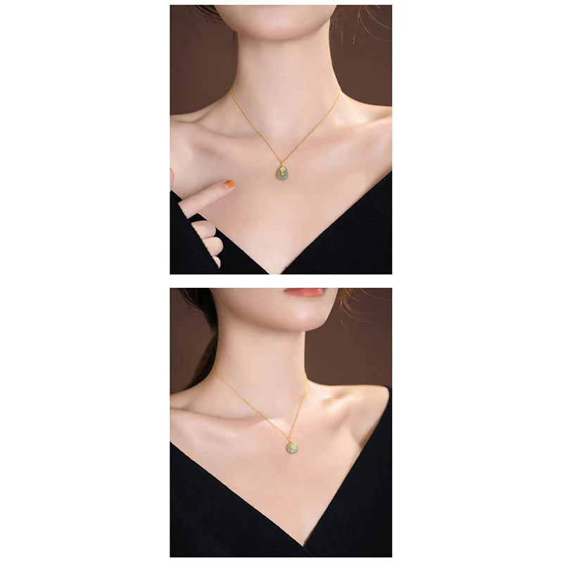 925 Sterling Silver Natural Cyan Hetian Jade Luck Laughing Buddha Butterfly Necklace Pendant