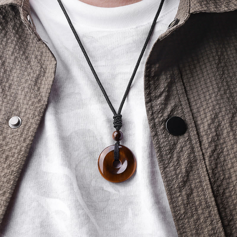 Renbeads Lucky Coin Pendant Healing Crystal Gemstone Necklace