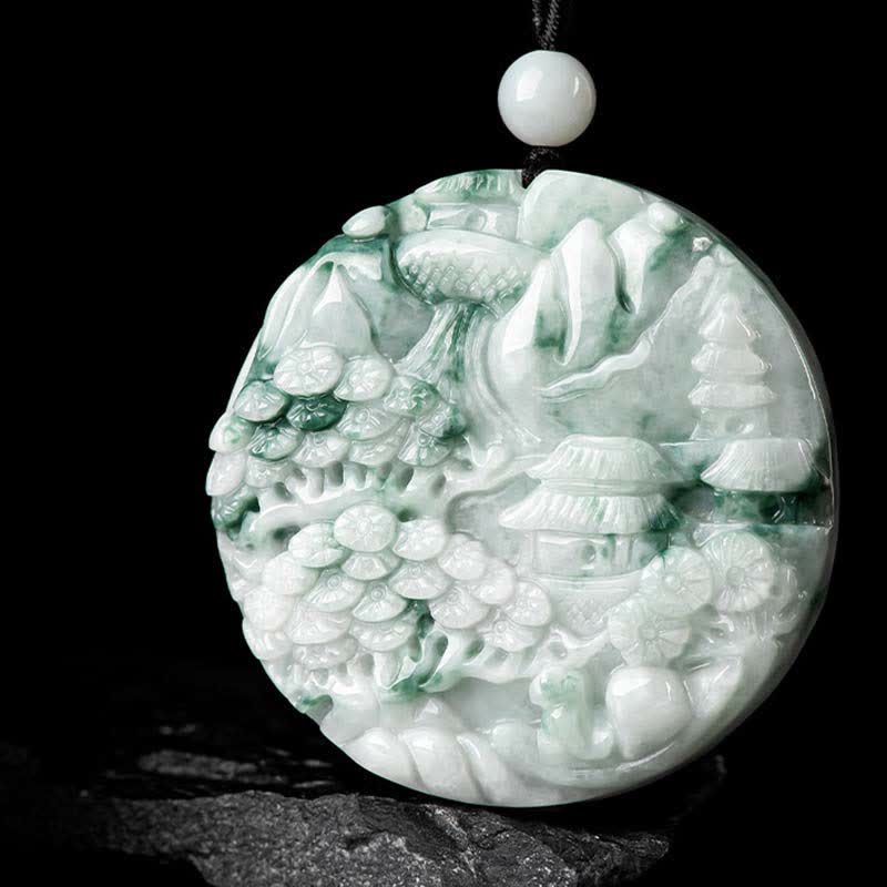 Renbeads Mountain Landscape Jade Abundance String Necklace