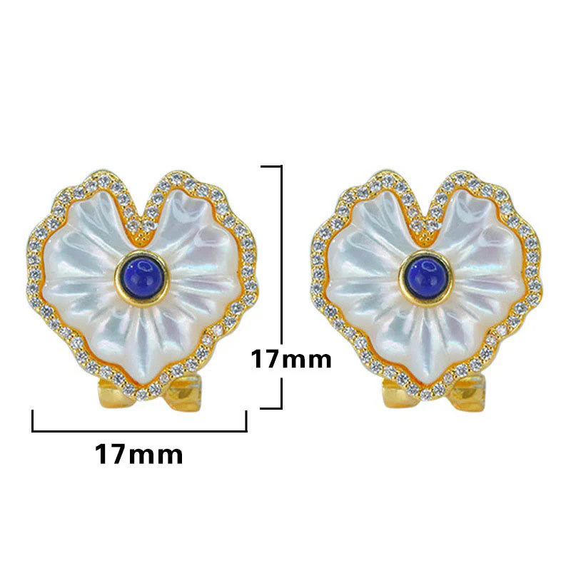 925 Sterling Silver Love Heart Tridacna Stone Red Agate Lazurite Jewelry Set