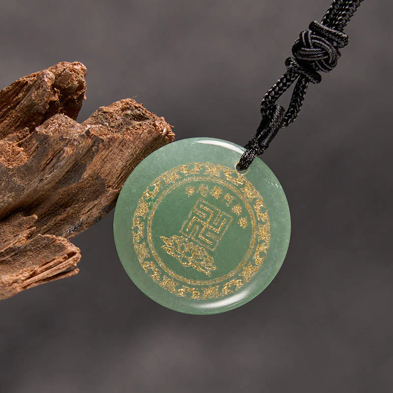 Swastika Lotus Pattern Natural Various Crystal Black Obsidian Purification Necklace Pendant