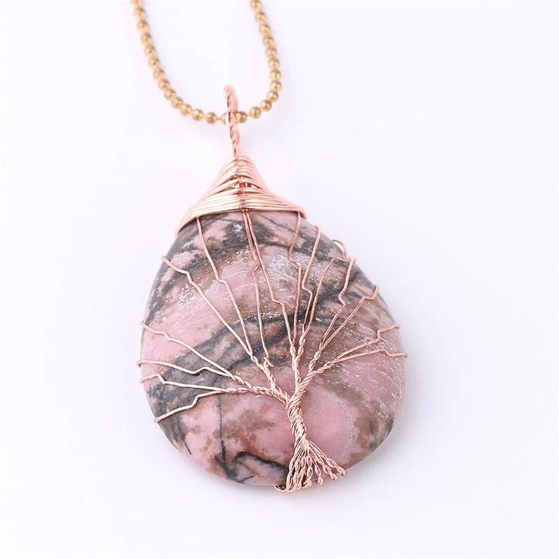 Natural Quartz Crystal Tree Of Life Healing Energy Necklace Pendant