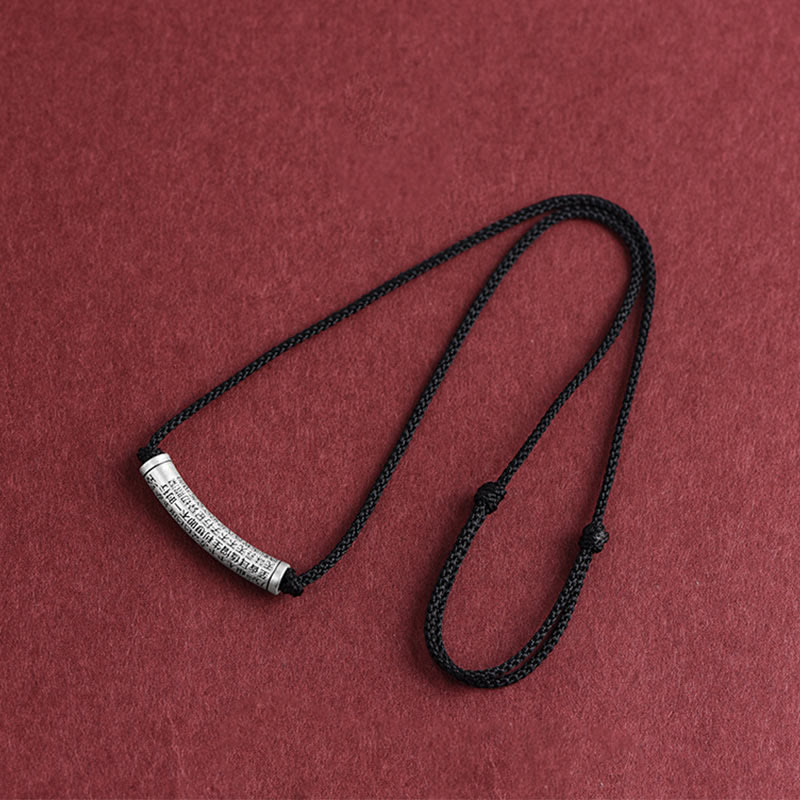 999 Sterling Silver Six True Word Heart Sutra String Necklace Pendant