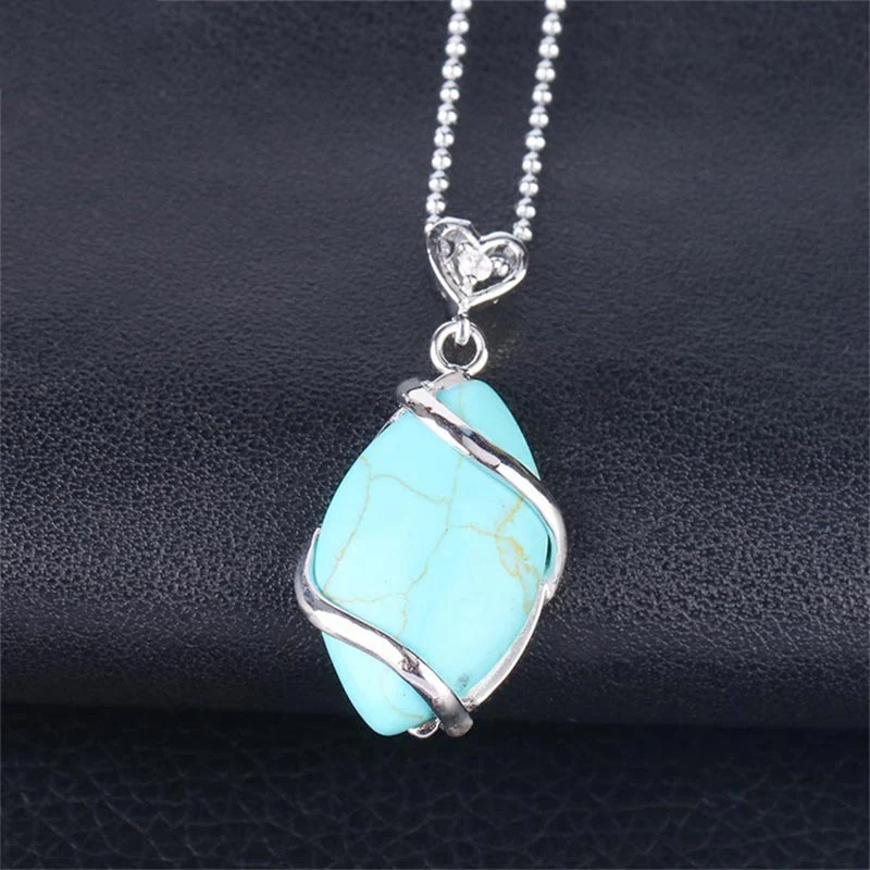 Marquise Pattern Natural Crystal Stone Charm Necklace Pendant