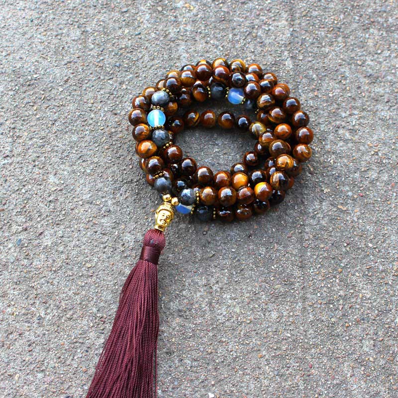 Tibetan Tiger Eye Beaded Tassel Pendant Necklace