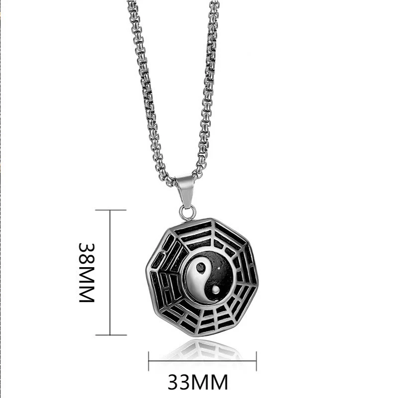 Titanium Steel Bagua Yin Yang Pattern Balance Necklace Pendant