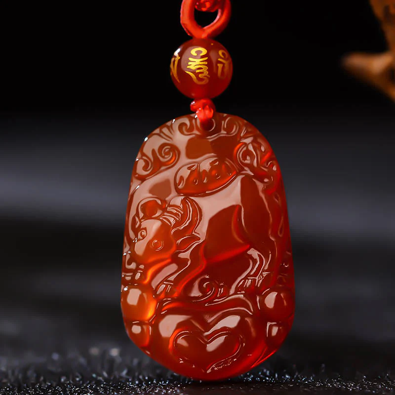 Chinese Zodiac Red Agate Luck Necklace Pendant