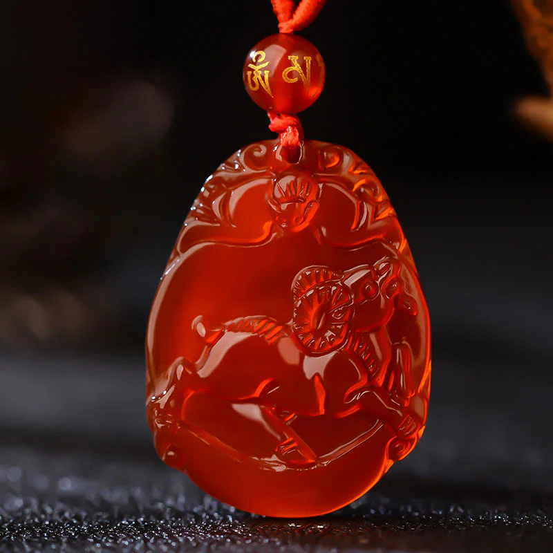 Chinese Zodiac Red Agate Calming Necklace Pendant