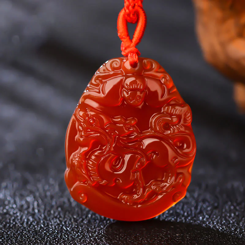 Chinese Zodiac Red Agate Calming Necklace Pendant