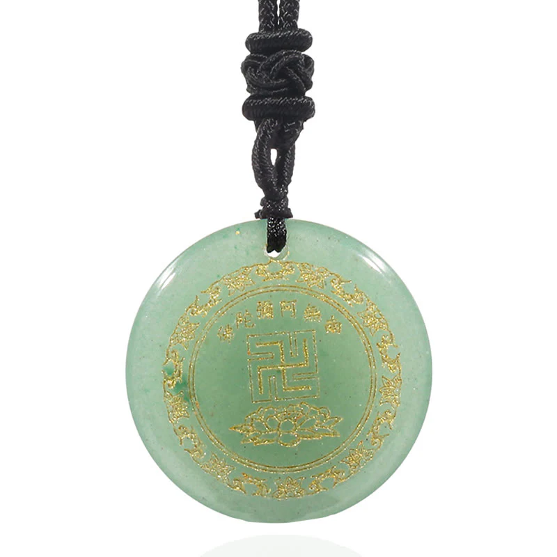 Swastika Lotus Pattern Natural Various Crystal Black Obsidian Purification Necklace Pendant