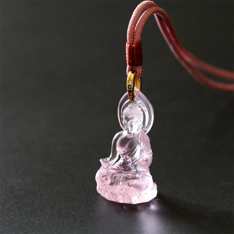 Blue Tathagata Buddha Medicine Buddha Liuli Crystal Amulet Necklace Pendant