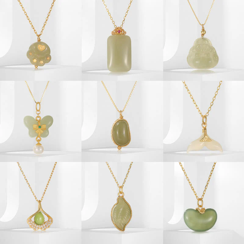 925 Sterling Silver Natural Cyan Hetian Jade Luck Laughing Buddha Butterfly Necklace Pendant