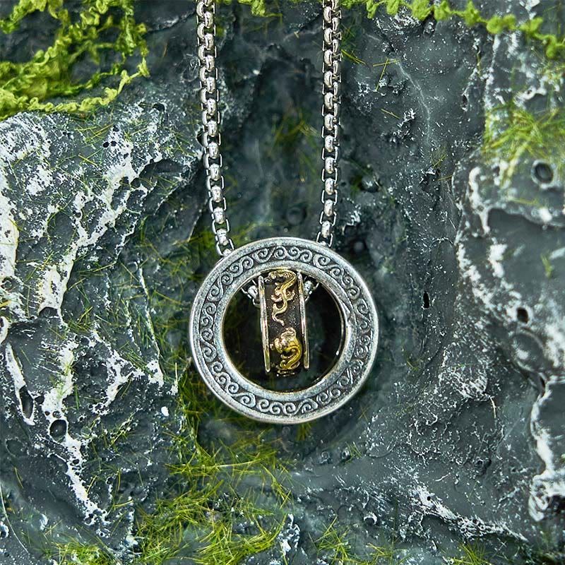 Double Ring PiXiu Peace Buckle Wealth Rotatable Necklace Pendant