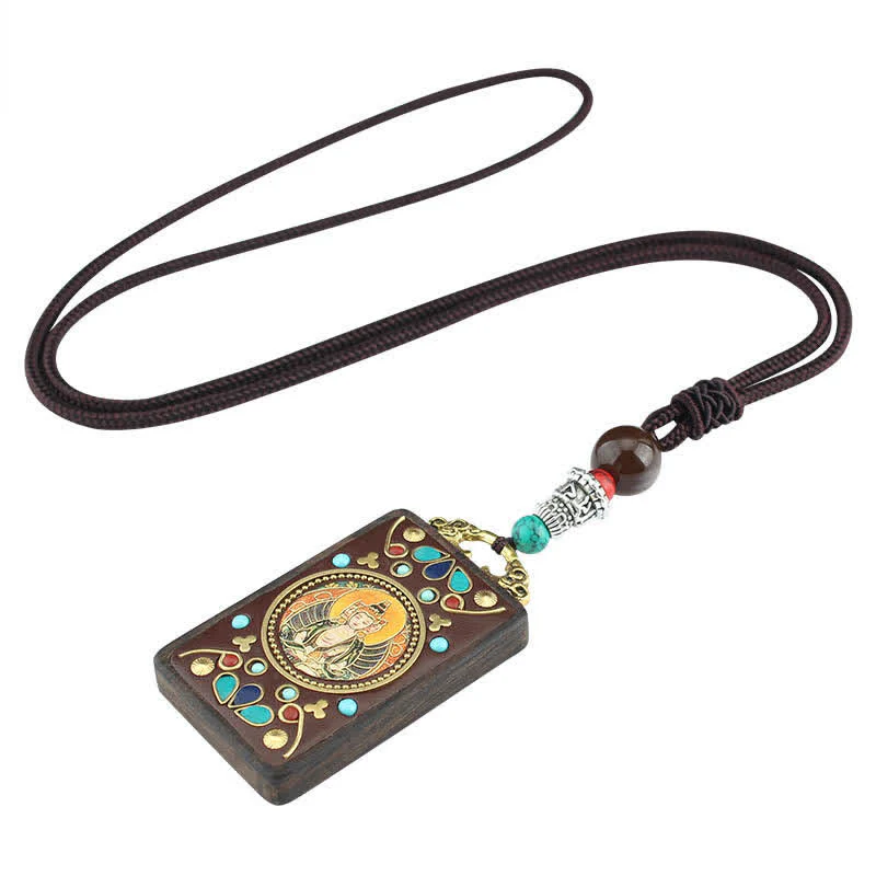 Tibet God of Wealth Thangka Ebony Necklace Pendant