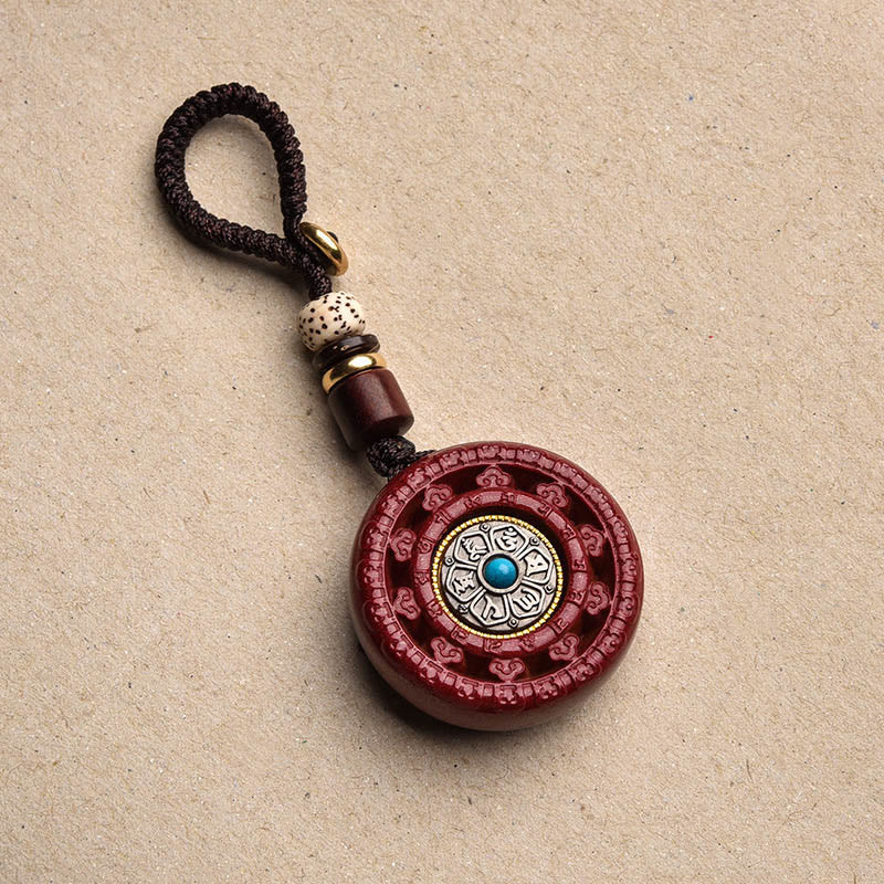 Cinnabar Om Mani Padme Hum Blessing Rotatable Necklace Pendant and Key Chain