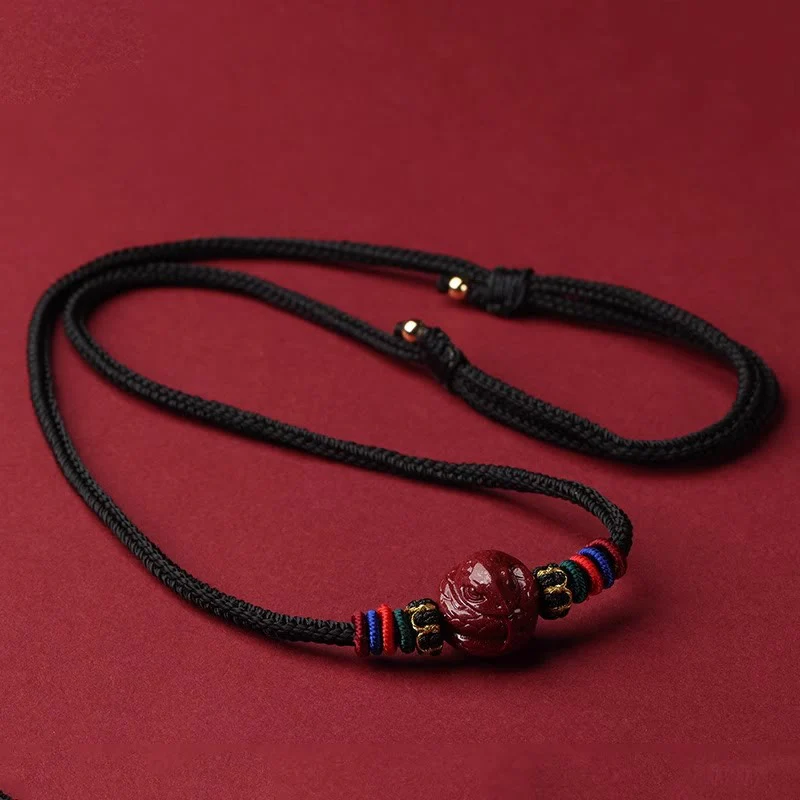 Cinnabar Chinese Zodiac Black String Blessing Necklace Pendant