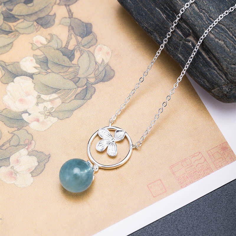 925 Sterling Silver Natural Aquamarine Leaf Flower Peace Earrings and Necklace