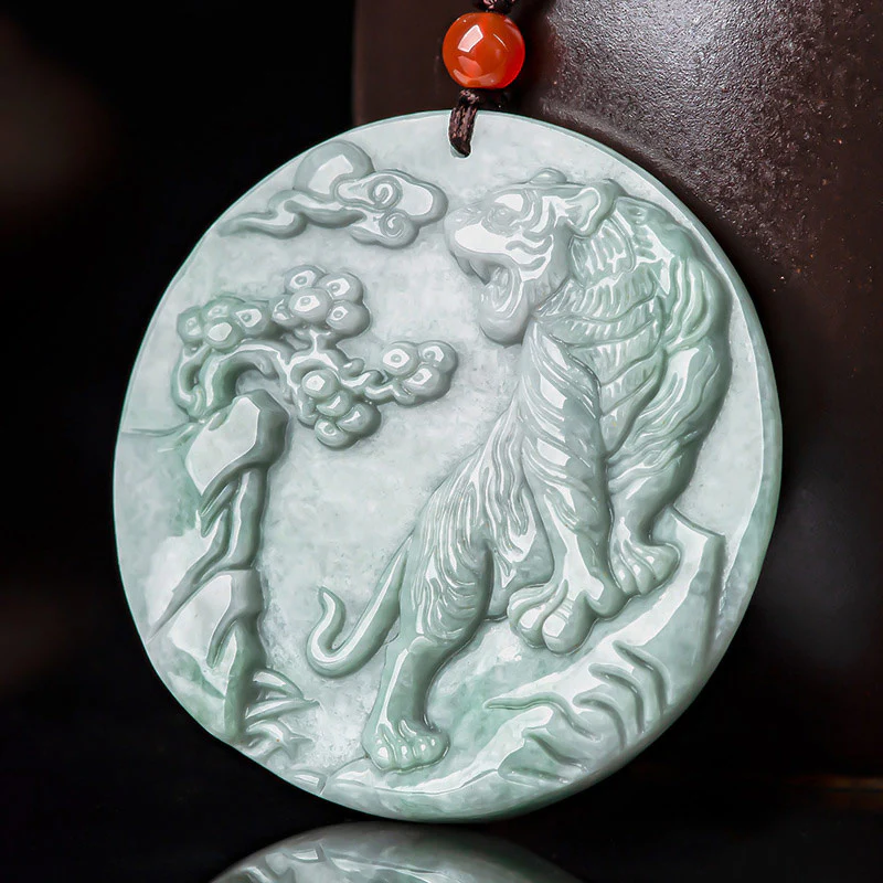 Renbeads Chinese Zodiac Tiger Jade Protection Necklace String Pendant
