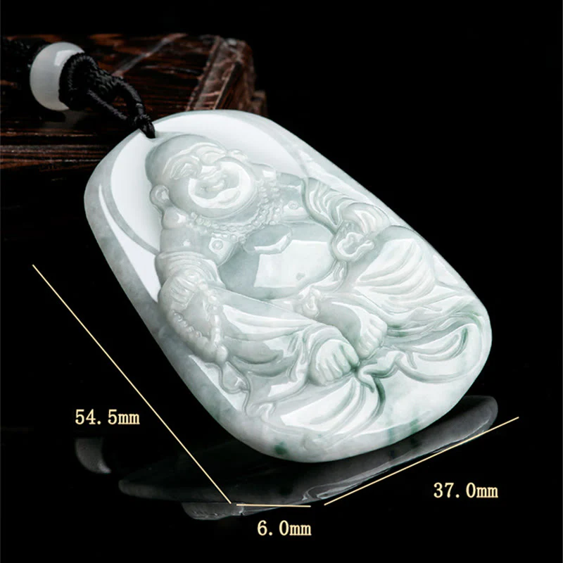 Natural Jade Laughing Buddha Luck String Necklace Pendant